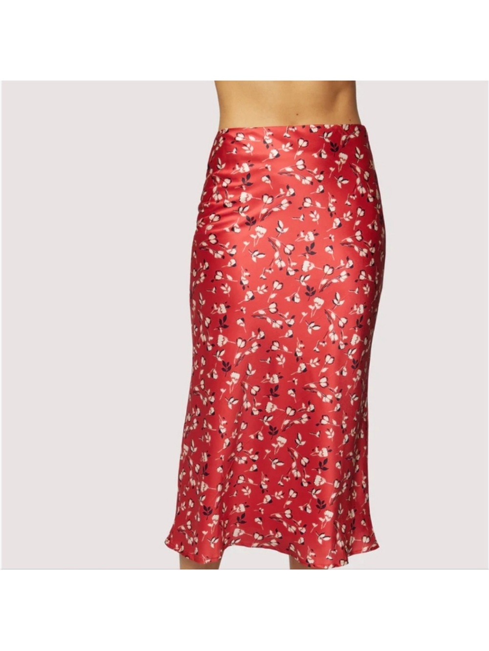 Lost + Wander red satin midi skirt